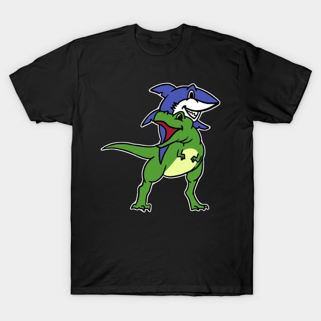 Funny Shark Riding T-Rex Dinosaur Graphic Novelty T-Shirt T-Shirt by zaymen.bouragba